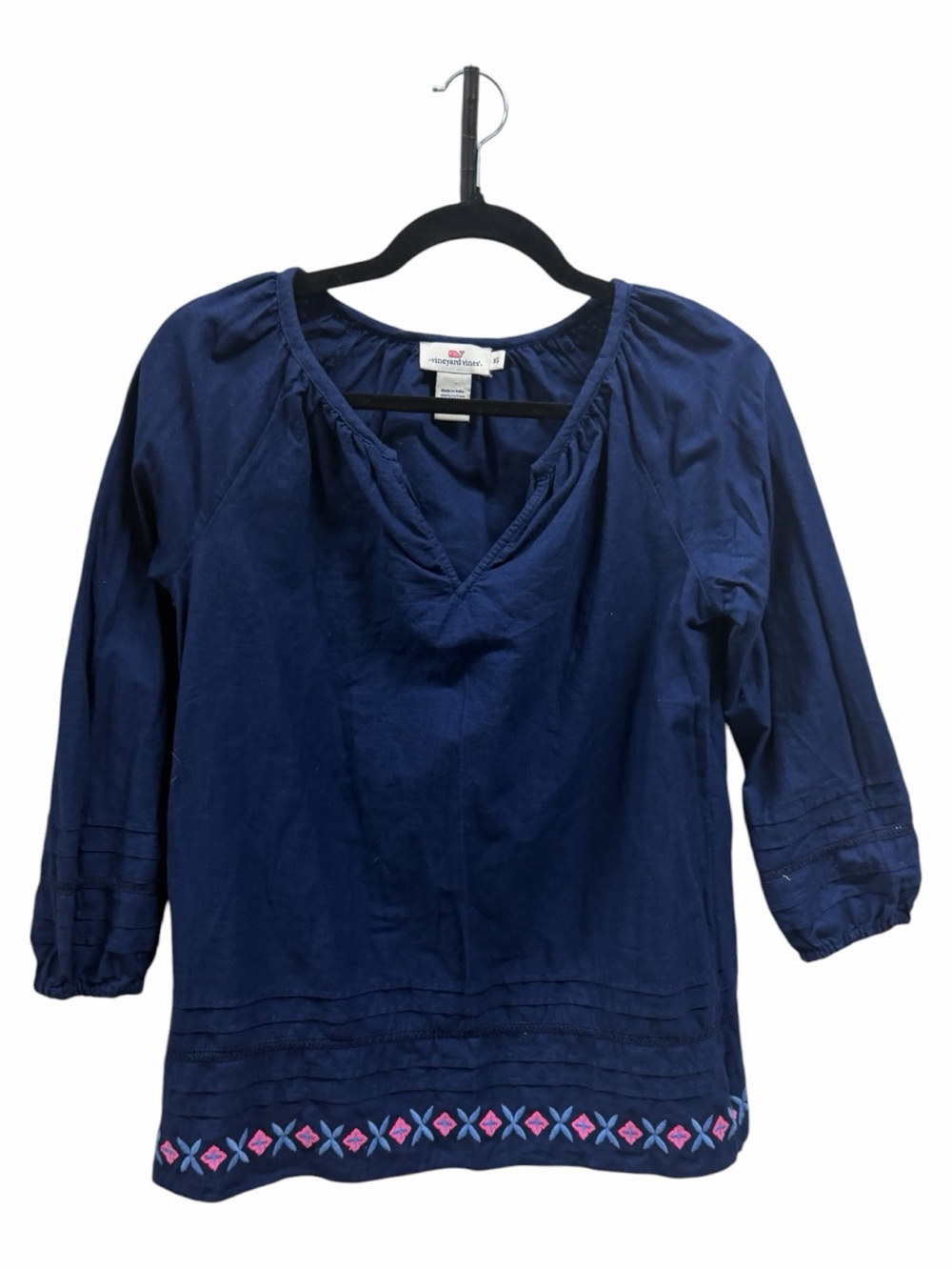 Vineyard Vines Navy Blue Embroidered Hem Peasant Tunic